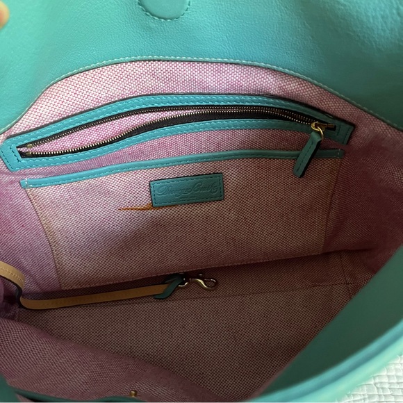 Dooney and Bourke | Light Aqua Blue Leather Portofino Grommet Shopper Tote Bag - Picture 10 of 13